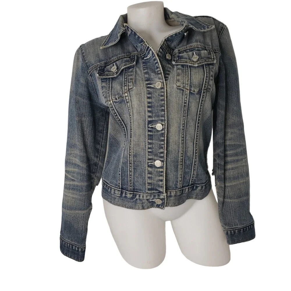 THE GAP Distressed Stretch Denim Jean Jacket Size Medium